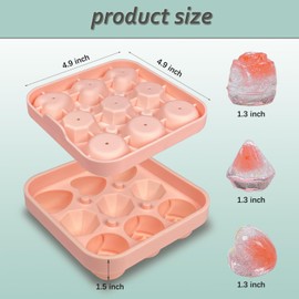 2 Pack Silicone Ice Cube Tray Fun Shapes, Rose Ice Cube Mold, Heart Ice Cube Tray & Diamond Shapes Ice Mold, Makes Small Heart Diamond Rose Ice Cubes for Cocktails Mimosas