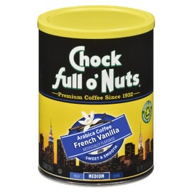 Chock Full o' Nuts French Vanilla Ground Coffee – Premium Beans in Recyclable Steel Can – Rich Flavor & Aroma, Medium Roast – Perfect for Drip, Pour-Over, Percolator – 10.2 Oz Can