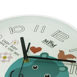 MPM Kids Plastic Wall Clock Hippo White Colorful Wall Decor Good for Nursery Quartz Stepper Motor Boys Girls