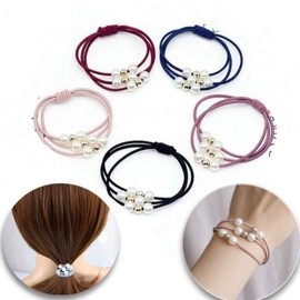 5-Piece Three-Strand Pearl Hair Tie 1p Hair Pin Ladies & Children Decorative Elastic Band / 5종 세줄 진주머리끈 1p 헤어 근 핀 숙녀 아동 장식 고무줄 밴드