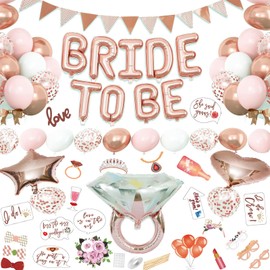 Generic Bachelorette Party Decorations, Rose Pink Bridal Shower Decor, Despedida de Soltera Decoracion, Includes 22 PCS Bride Balloons Set and 23 PCS Photo Props