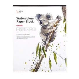 ETCHR Watercolor Paper Block - 9" x 12" 100% Cotton Hot Press Paper Block 350gsm - Warp Resistant Watercolor Paper Block