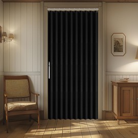 AJAZZ 100% Blackout Magnetic Door Curtain Pleated Door Curtain Folding Door Accordion Door Closet Door Curtain Invisible Applicable Bedroom Room Living Room Doorway (Black 52" W x 78" L) 1 Panel