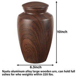 Nyutu Urn for Ashes Adult Male,Large Aluminum Wood Grain Cremation Urn for Ashes for Men Women,Decorative Funeral Burial Cremation Urns for Man/Dad/Father/Brother/Grandpa (200 LBS)