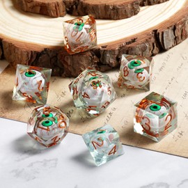 DNDND Resin Dice Eyeball Liquid Sharp Edge Resin DND Dice with Gift Case for Dungeons and Dragon D&D Game (Green with Eyeball)