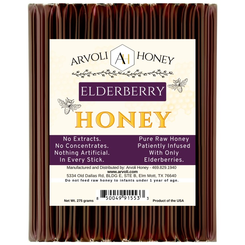 Arvoli Honey Elderberry infused Honey Sticks (50 pack) - ALL