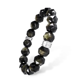AWNL Men's Beaded Bracelet with Sterling Silver Charm 10mm Golden Obsidian Natural Gemstone Gift for Men, 6.3''-6.7''
