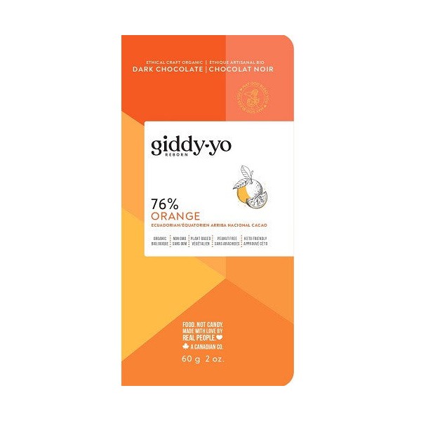 Giddy YoYo Orange 76% Certified Organic Dark Chocolate Bars, 1 Bar