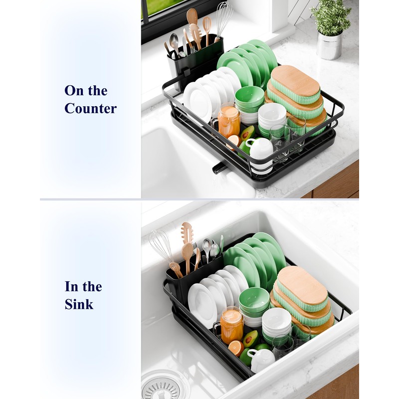 Kitsure Dish Drying Rack - Compact Dish Rack with Utensil