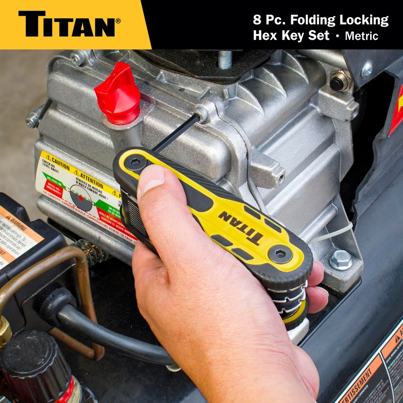 Titan 12771 8-Piece Metric Folding Allen Wrench Set, Locking Hex