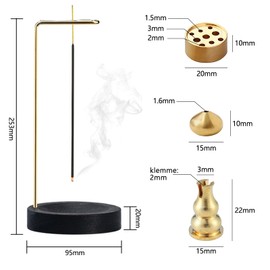 WestCH 4-in-1 Incense Stick Holder, Wood Base Incense Holder, Incense Burner with Gold Cone Spool, 9 Hole Incense Holder for Yoga Incense Cones, Meditation (B)