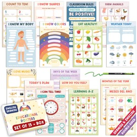 15 Educational Posters for Toddlers - Kindergarten Homeschool Supplies Materials - Laminated Learning Posters for Preschool & Kindergarten - Homeschool and Classroom Decor for Kids Walls