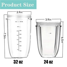 2-Pack Replacement Parts Upgrade 32oz& 24oz Cups with 2-Pack Flip-Top to-Go-Lid Compatible with NutriBullet 600w/900w Blender Accessory