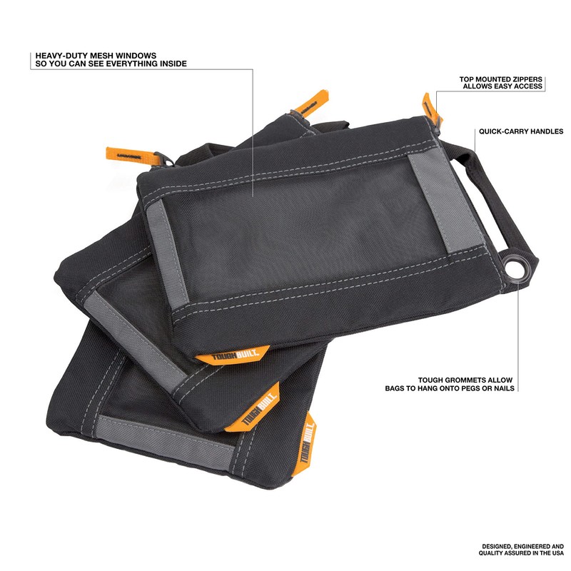 ToughBuilt – 3 Piece Fastener Bags, Medium Heavy-Duty 1680D Ballistic