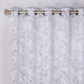 Superior Blackout Curtains, Room Darkening, Bedroom, Drapes, Kitchen, Living Room Window Accents, Sun Blocking, Thermal, 2 Pack, Leaves Blackout Curtains, Set of 2, 52" x 63", Silver