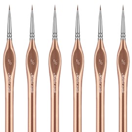 Miniature Brush, 6-Piece Fine Detail Paint Brushes Set 5/0, Mini Small Painting Brushes for Art, Crafts, Acrylic, Watercolour, Oil, Model, Face, 40 K & Painting by Numbers, Citadel, Figurine, Gold