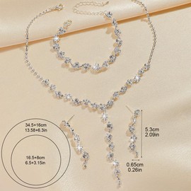 FDEETY Wedding Jewellery Set for Women Necklace Earrings Bracelet Set Jewellery Set with Zirconia Allergen-free Wedding Jewellery for Bride Bridesmaids, Alloy Steel