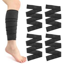 XiuGlimpse 4 Pieces Elastic Calf Compression Bandage,Lymphedema Wraps for Legs,Compression Wraps for Legs Edema Men and Women, Compression Wraps for Legs,Bandage for Knee (black 4)