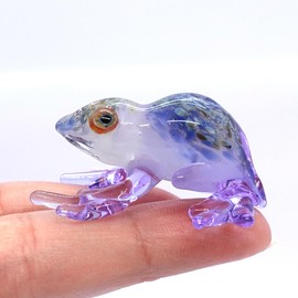 Sansukjai Frog Miniature Tiny Figurines Hand Blown Glass Art Animals Collectible Gift Home Décor (Marble Blue Purple)