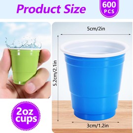 RAIHOMKIT 600 Pack Plastic Shot Glasses, 2 oz Multicolor Shot Cups, Plastic Shots Cups, Disposable Party Cup Bulk for Drinking Tasting Serving Samples Birthday Party Supplies Picnic, 6 Colors