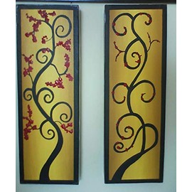 Cuadro Decorativo Moderno Pintura en lienzo canva Flor de arbol del cerezo japones 2 piezas (diptico) Pintado a Mano cuadro para decoración de hogar C