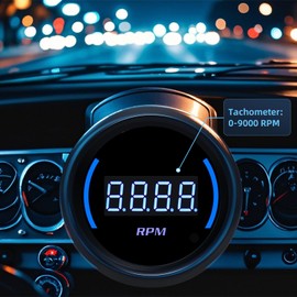 ARTILAURA 2" 52mm Tachometer Gauge 0-9000 RPM Digital Blue Tacho Meter for 12V Universal Car Auto