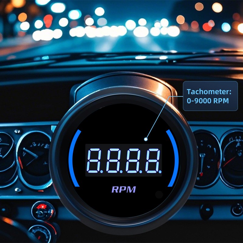 ARTILAURA 2" 52mm Tachometer Gauge 0-9000 RPM Digital Blue Tacho