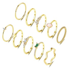 Finrezio 14K Gold Plated Stacking Rings for Women Simple Dainty Gold Knuckle Rings Plain Band Rings Midi Stackable Rings Thin Gold Rings Eternity Wedding Rings Set Size 5-11