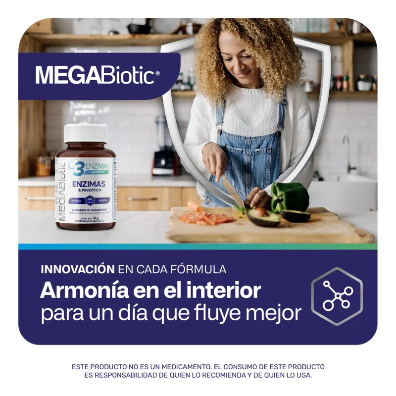 Enzimas Megabiotic 60 Cpsulas Bromelina Lipasa Sin Sabor