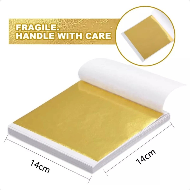 200 Hojas De Oro Imitacion Metálica Con Separación 14x14cm