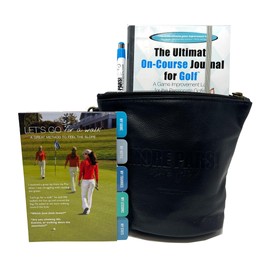 MORE PARS Golfer Journal with Pen & Leather Pouch | Clip to Golf Bag | Track & Log Game