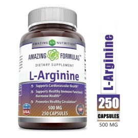 L-Arginina 500mg 250 Cápsulas Amazing Nutrition Sin Sabor Aumenta Óxido Nítrico