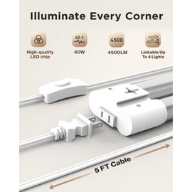 Sunco LED Shop Lights for Workshop 4FT, Linkable Garage Lighting, 4500 LM, 40W (150W Equivalent), 5000K Daylight, Surface + Suspension Mount, 48 Inch Integrated Fixture, White 4 Pack