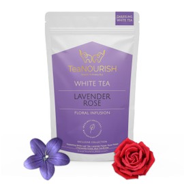 TeaNOURISH Lavender Rose White Tea | Darjeeling Silver Needles White Loose Leaf Tea Blended with Lavender, Rose Petals, Chamomile & Blue Cornflower - 1.76oz/50g