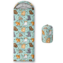 BSNTHO Cute Cat Camping Sleeping Bags,3 Season Warm & Cool Weather,Lightweight,Waterproof Sleeping Bags for Adults & Kids,Traveling,and Outdoors,Camping Gear Equipment,31x90inch