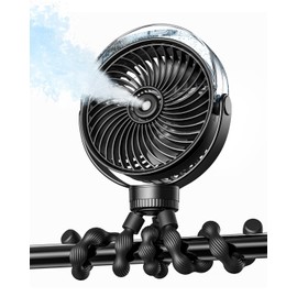 SWEETFULL Misting Stroller Fan – Portable Baby Fan with Spray Cooling, 4 Speeds, Quiet Rechargeable Fans for Travel, Outdoor, Golf Cart, Car Seat, Beach (Black)