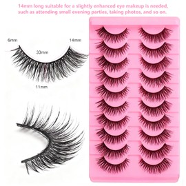 10 Pairs Wispy False Eyelashes Lightweight Faux Mink Eye lashes, Bold Curl & Root-Clear Design False Lashes Medium Length Perfect for Diary Makeup Evening Parties Photography Dates(14mm)