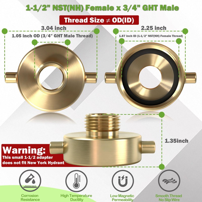SpringSpray 1-1/2" NST (NH) Female x 3/4" GHT Male Brass