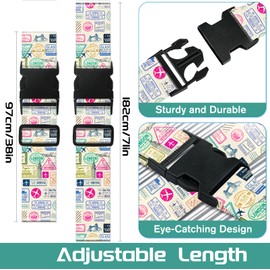 OffiEase Luggage Straps for Suitcases Travel Belt - Baggage Identifiers Suit Case Accessories with Buckle Nylon Adjustable Band Over Handle for Airport 2 pack Stamps