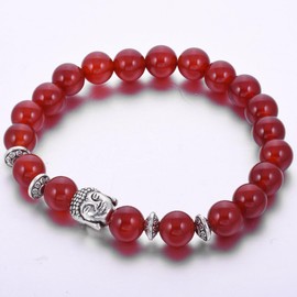 JOYA GIFT Natural carnelian 8MM Round Beads Buddha head Gemstone Chakra Bracelet for Women