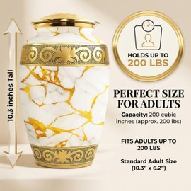 Elegant Urn for Human Ashes Adult Upto 200 Cubic Inches - Large Cremation Urn for Ashes for Women & Men with Secure Lid - Handcrafted Metal Funeral Urns