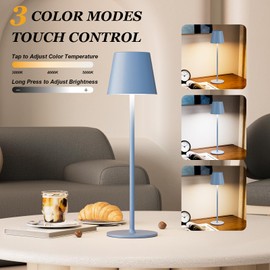 Kakanuo Cordless Table Lamp Rechargeable Blue - KK 2 Pack 5000mAH Battery Operated Lamp for Dining Table, 3 Color Stepless Dimming Wireless Lamp for Counter, Outdoor Patio, Touch Control