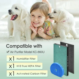 HSIAMEN Filter Compatible with Sharp KC-860U KC860U Air Purifier, H13 True HEPA Filter & Carbon Filter & Humidifier Filter, FZC150HFU FZ-C150DFU FZ-C100MFU, 1-Set