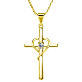 Eesphy Cross Heart Necklace, 18K Gold Plated Crystal Pendant for Women