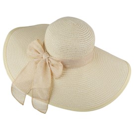 DRESHOW Womens Big Bowknot Straw Hat Floppy Foldable Roll up Beach Cap Sun Hat UPF 50+