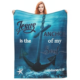 YETTA YANG Jesus Anchor Nautical Beach Sea Christian Religious Bible Verse Plush Throw Blankets Fleece Blanket for Couch Bed Warm Throw Blanket for Women Men Boy Girls Gift Living Room Decor