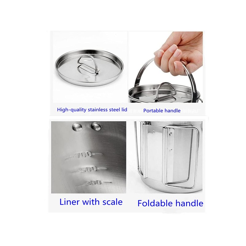 ZNZNANG Outdoor Camping Kettle，1.2L Outdoor Camping Kettle，Portable Hanging Pot Cookware