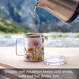 Highland Home Garden Walk Decorative Stainless Steel Insulated Travel Mug with Lid and Handle 12 oz. Manufactured in the USA Dishwasher Safe