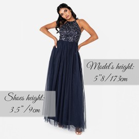 Maya Deluxe Women's Maxi Dress, Bridesmaid Halterneck, Sequins-Decorated Prom Wedding Dresses for Special Occasions, Bridesmaid Dress, navy, 38