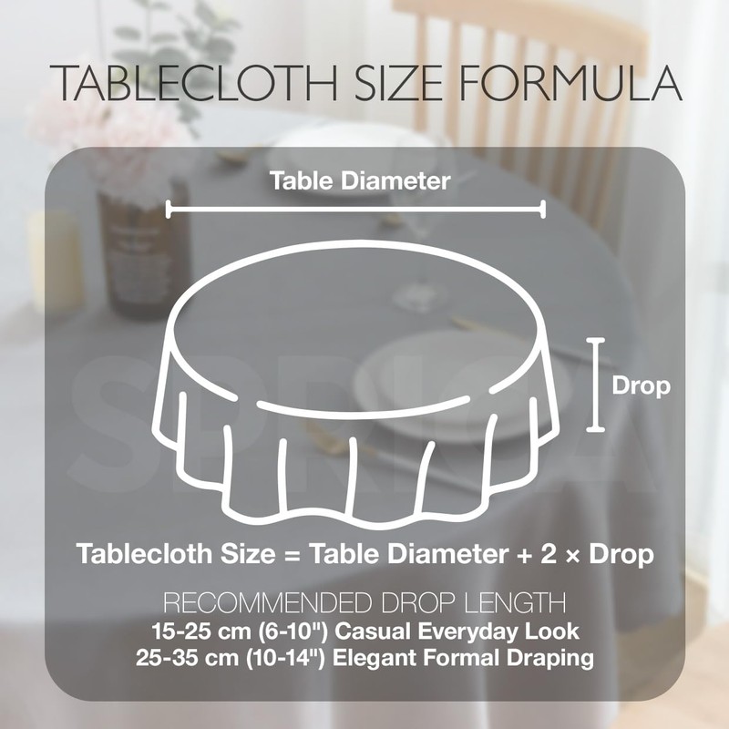 SPRICA Round Tablecloth 160cm Diameter Water Resistant Linen Texture Spill